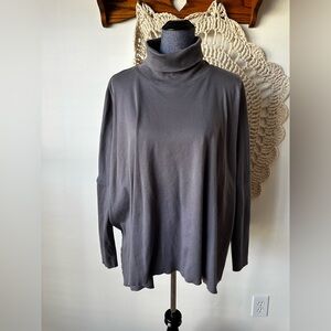 Planet By Lauren G Lagenlook Pima Cotton Gray Oversized Turtleneck Sweater OS